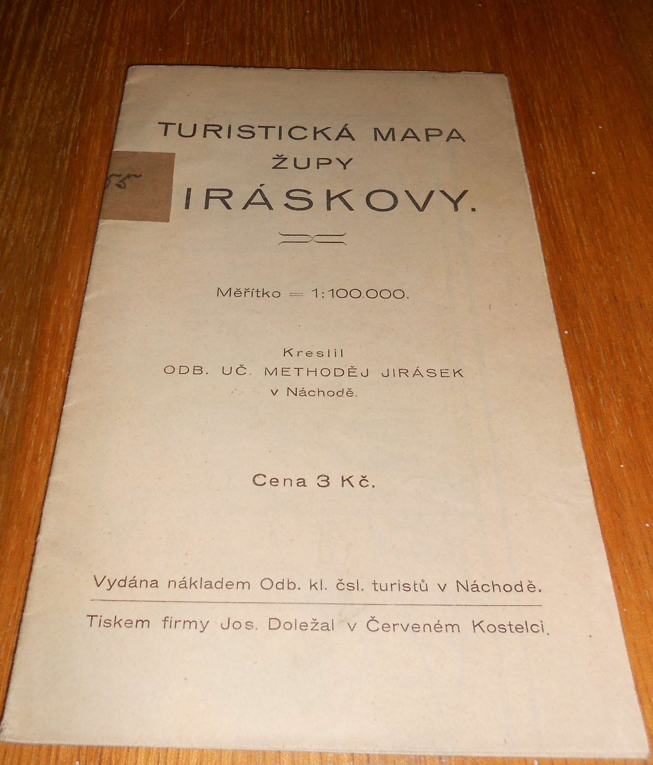 Methoděj Jirásek: Turistická mapa župy Jiráskovy 1:100000