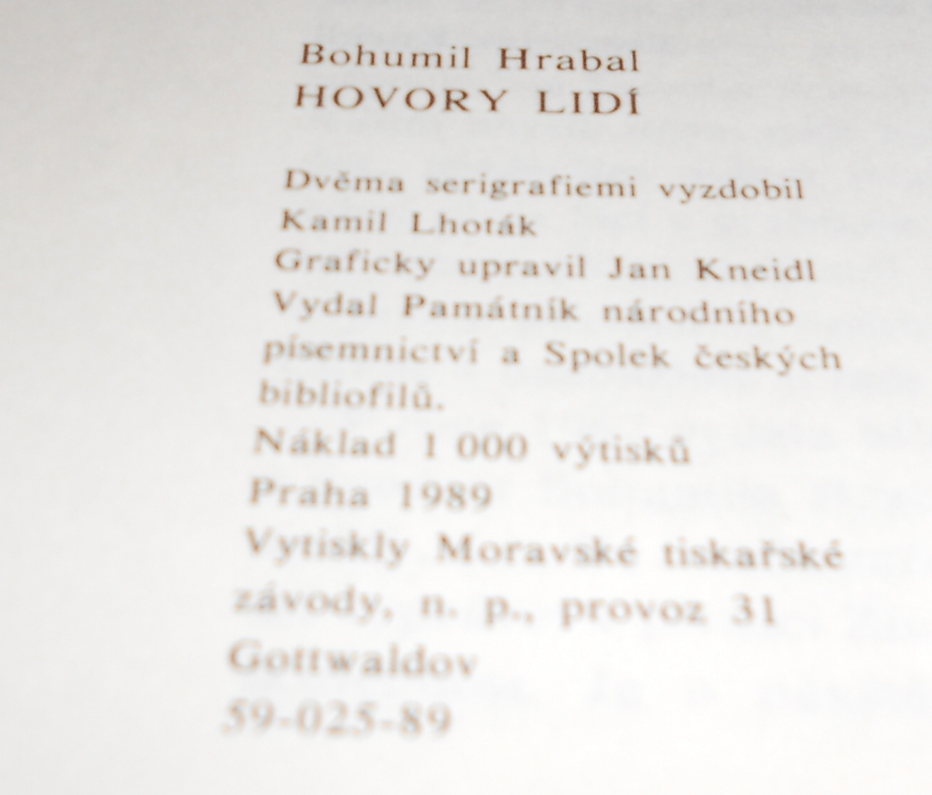 Bohumil Hrabal: Hovory lidí - serigrafie K. Lhoták