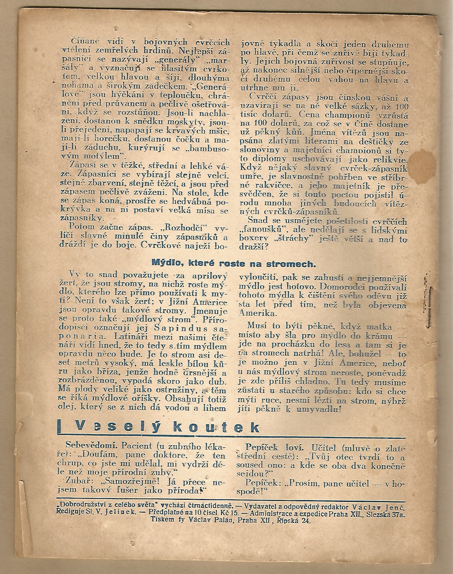 Dobrodružství z celého světa ročník 1.,č. 1.