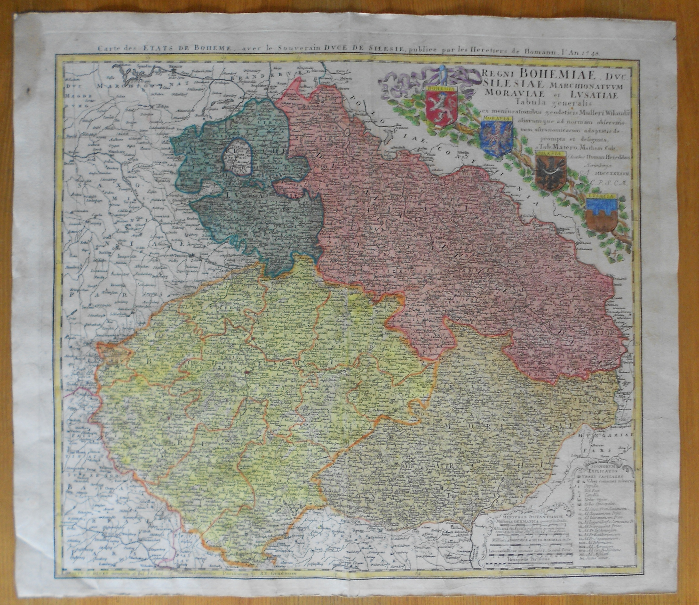 Mapa Čech, Moravy, Slezka, Lužice 1748