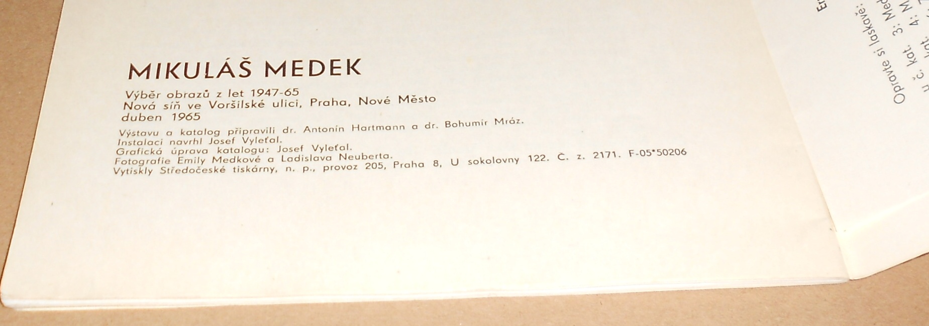 Mikuláš Medek: výstavní katalog z dubna 1965
