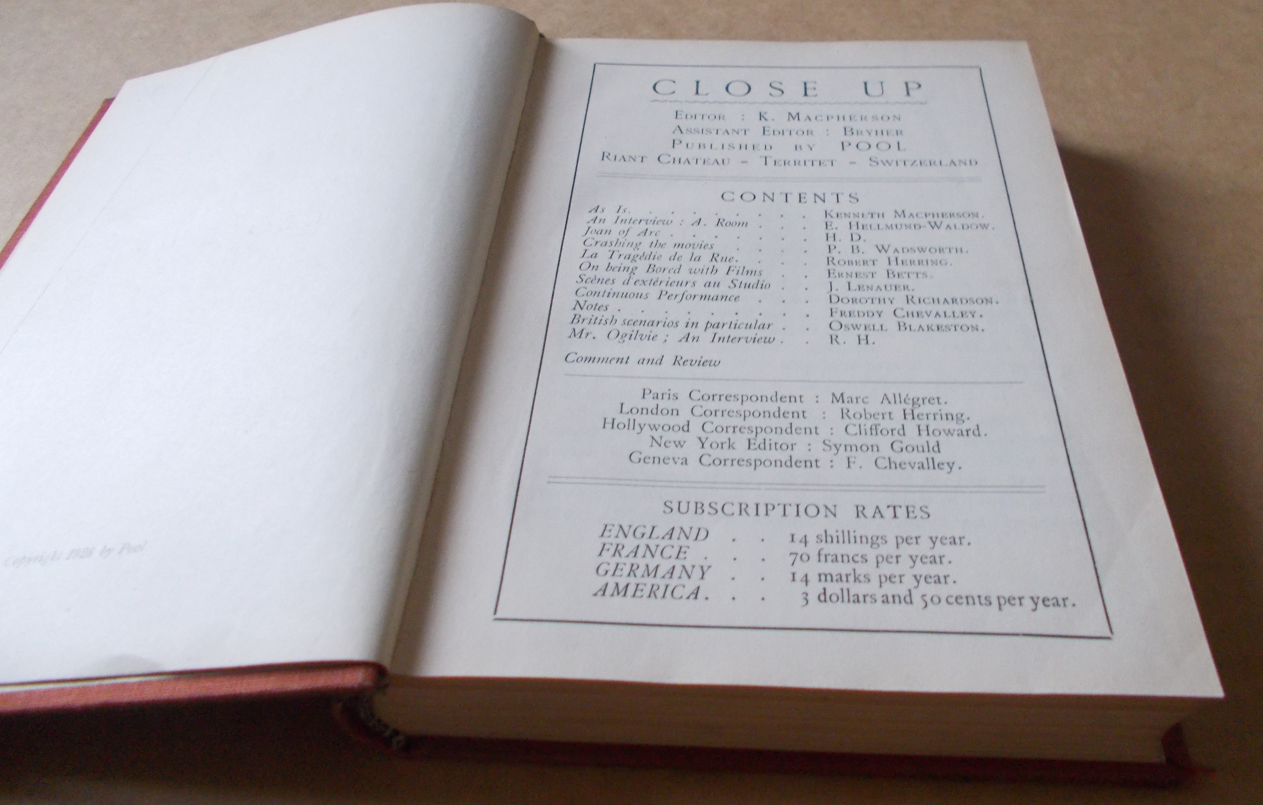 K. Macpherson, Bryher: Close Up 1928