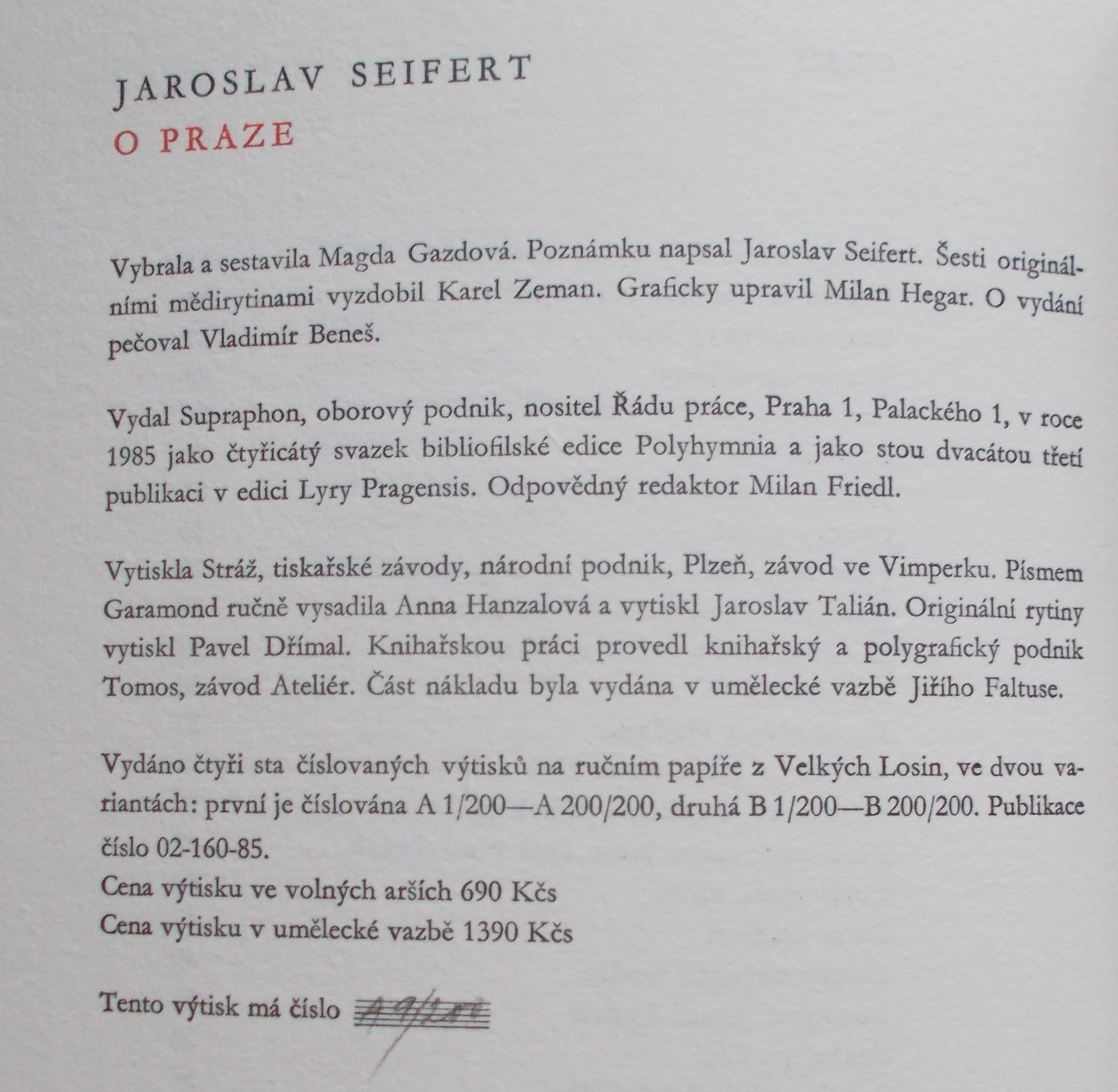 Jaroslav Seifert: O Praze