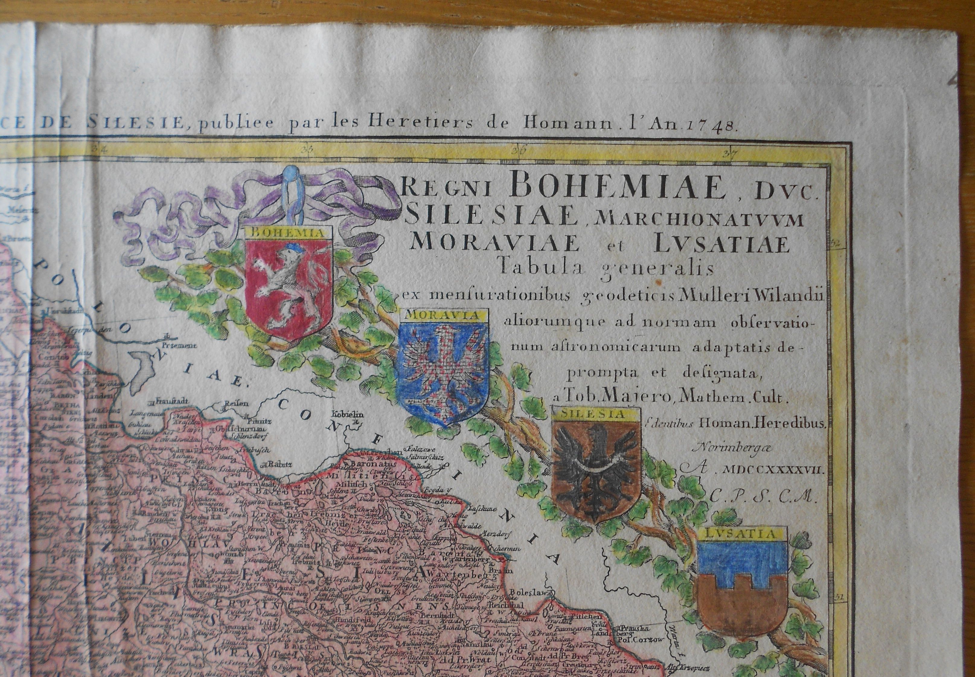 Mapa Čech, Moravy, Slezka, Lužice 1748