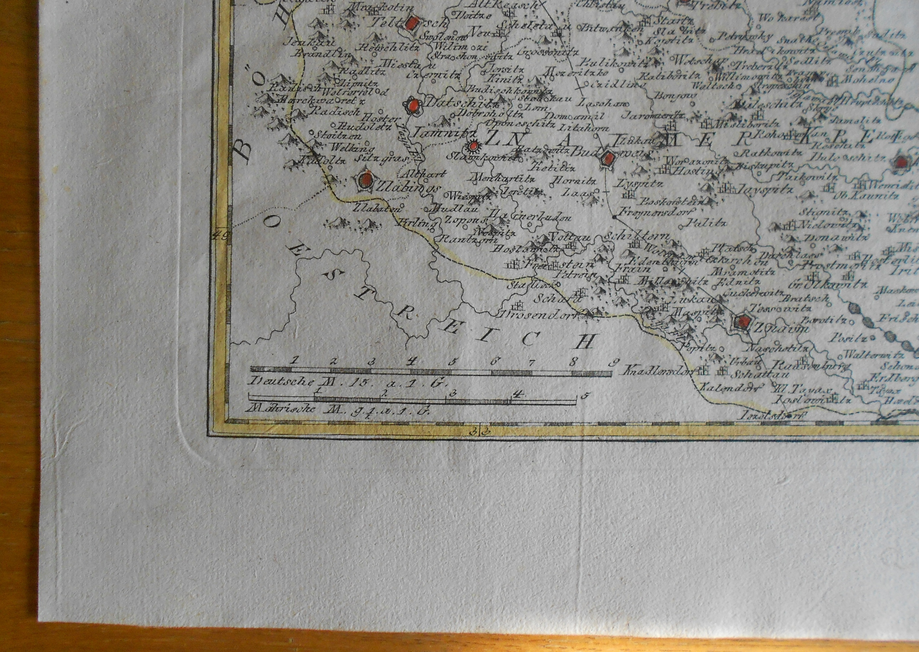 mapa Znojmo a Jihlava ca. 1750