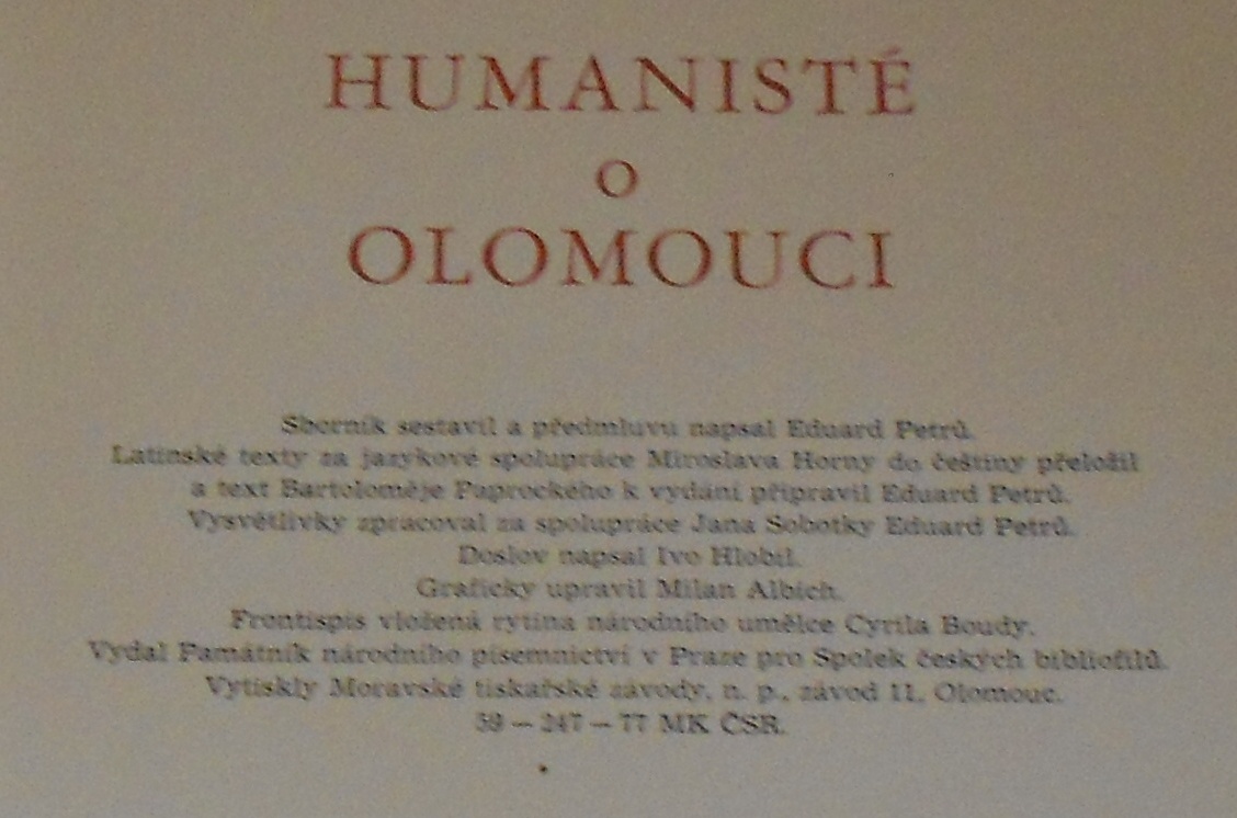 Humanisté olomouci - orig. mědirytina Cyril Bouda
