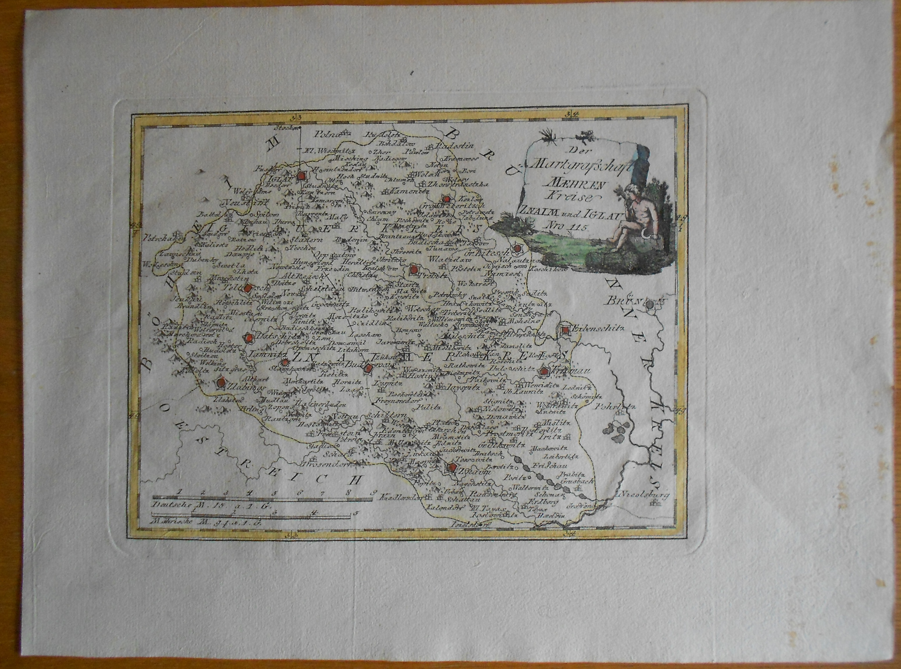 mapa Znojmo a Jihlava ca. 1750