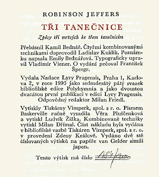 Robinson Jeffers: Tři tanečnice - pův. grafiky Ladislav Kuklík