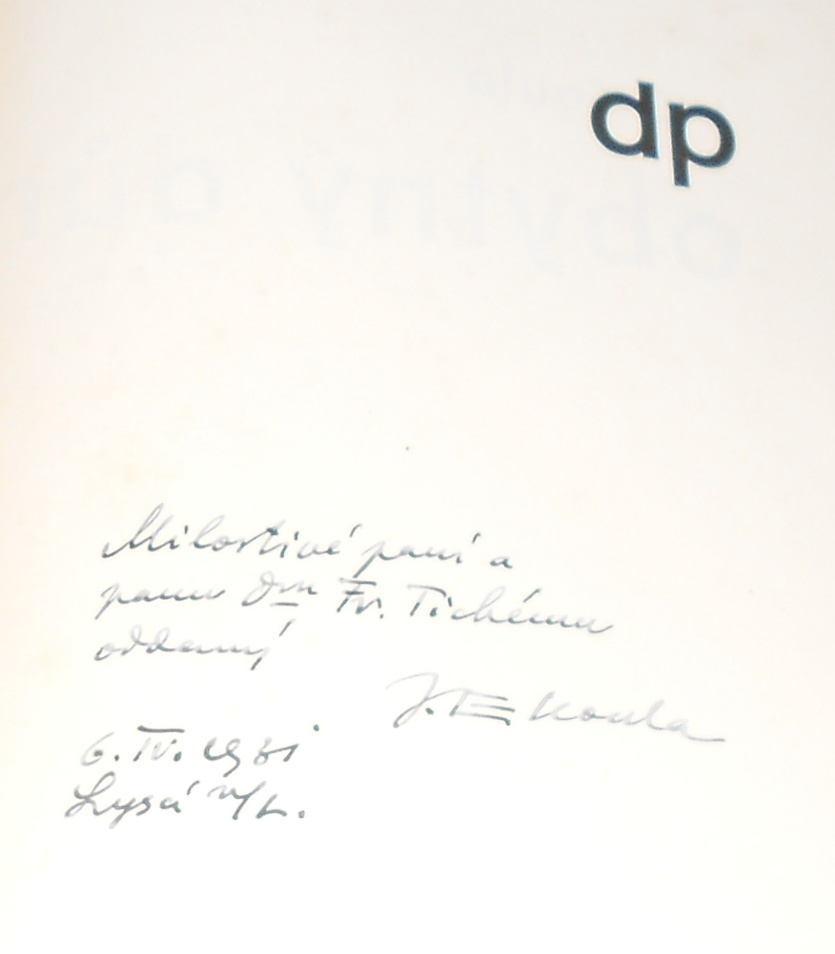 J.E.Koula: Obytný dům dneška - dedikace autora, typo L. Sutnar