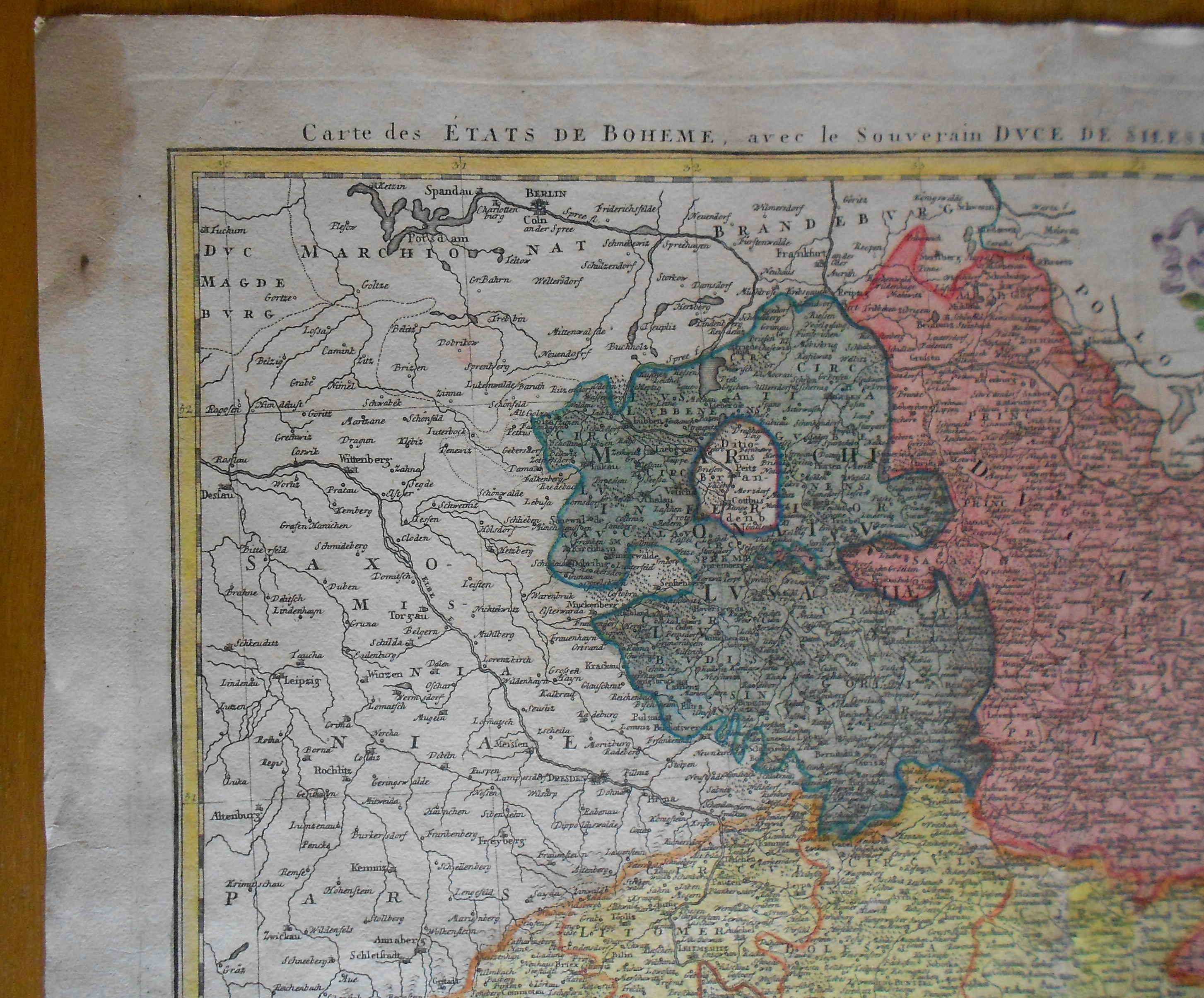 Mapa Čech, Moravy, Slezka, Lužice 1748