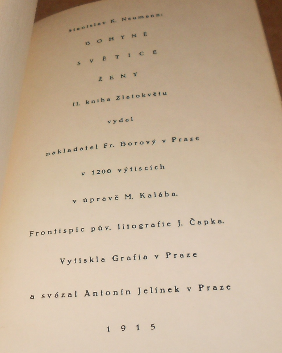 S.K.Neumann: Bohyně, světice, ženy - původní litografie Josef Čapek