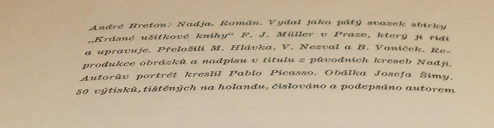 André Breton: Nadja - obálka Josef Šíma