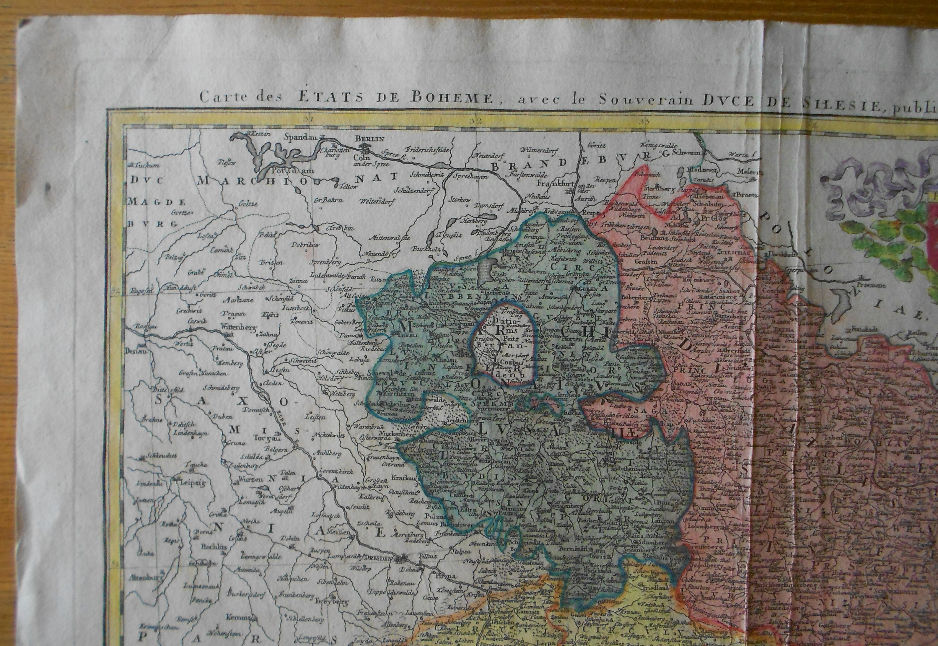 Mapa Čech, Moravy, Slezka, Lužice 1748