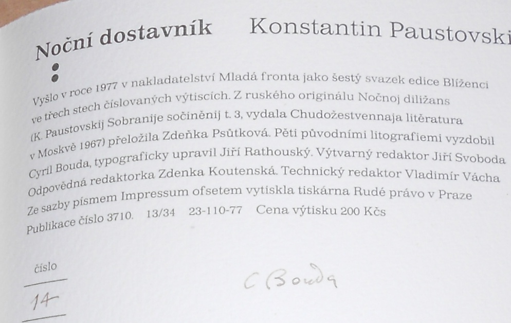Konstantin Paustovskij: Noční dostavník - litografie Cyril Bouda